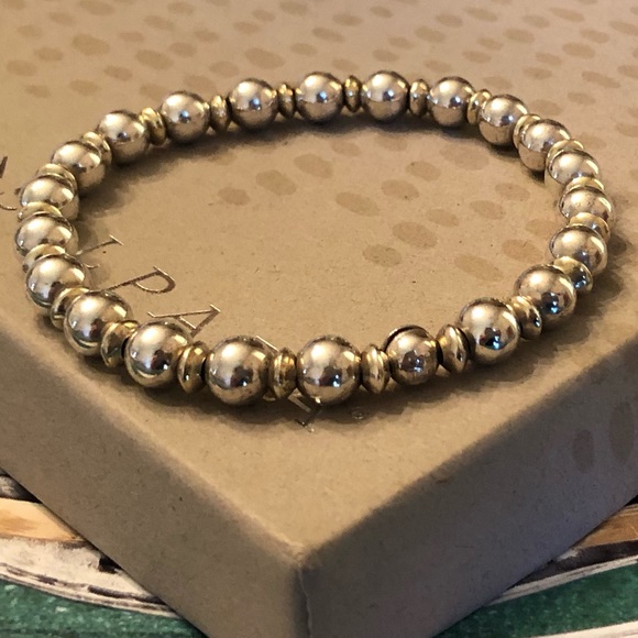 Rare Silpada Sterling Silver and Gold Plated Bead Stretch Bracelet B0778 - Picture 9 of 14